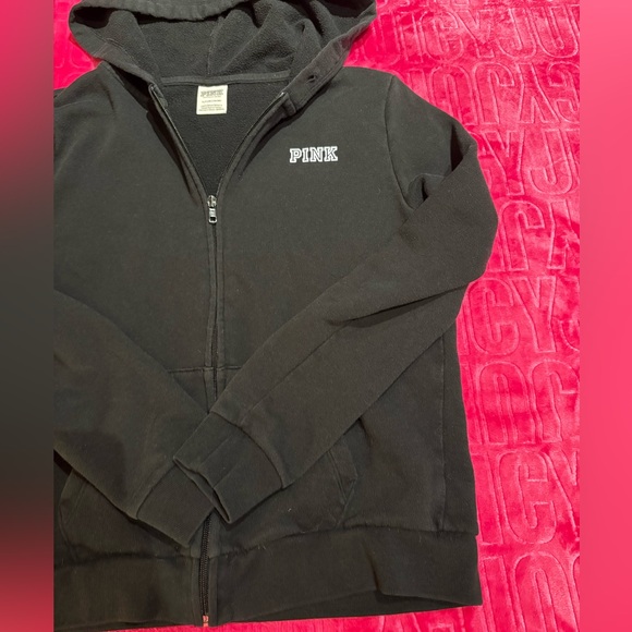 Y2K Victoria’s Secret PINK Black Zip-Up Hoodie - Picture 2 of 7
